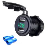 Dubbele USB lader 29mm rond met voltmeter