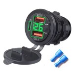 USB+USB+USB-c lader 29mm rond met voltmeter USB+USB+USB-c lader 29mm rond met voltmeter